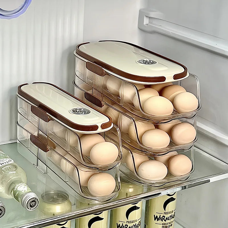 RollEgg Max | Automatic Egg Holder for the Refrigerator | Stackable Egg Organizer Made of Clear Plastic