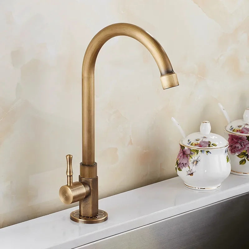 Elegant Swan Neck Kitchen Faucets made of Antique Brass
