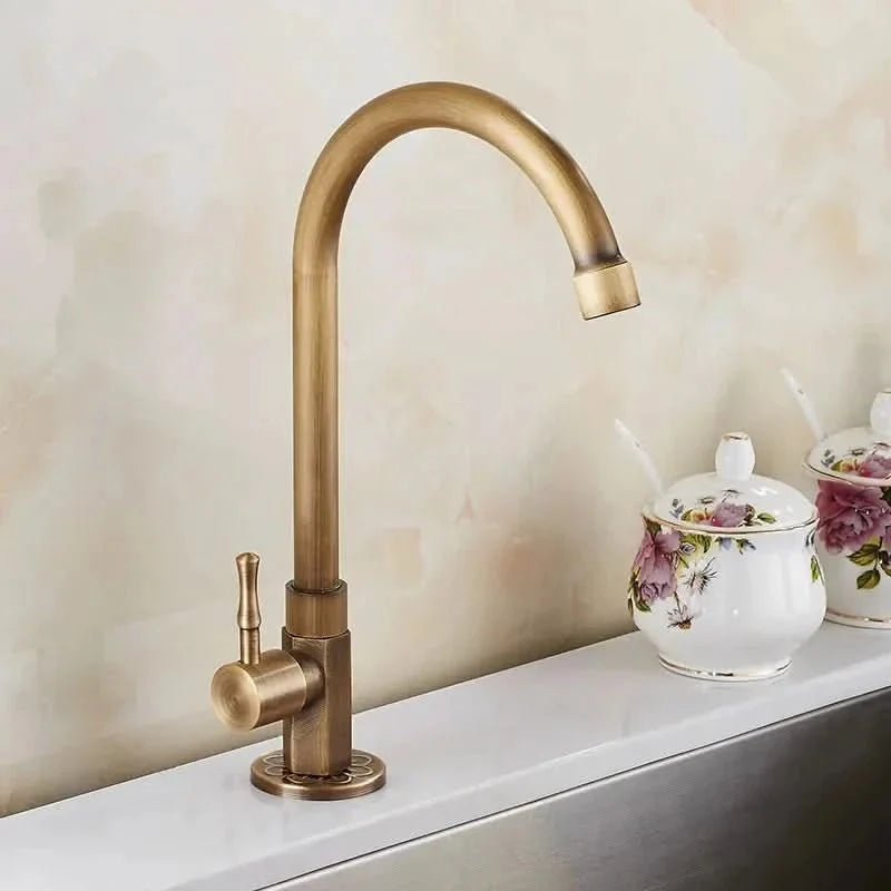 Antique brass swan neck tap for kitchen