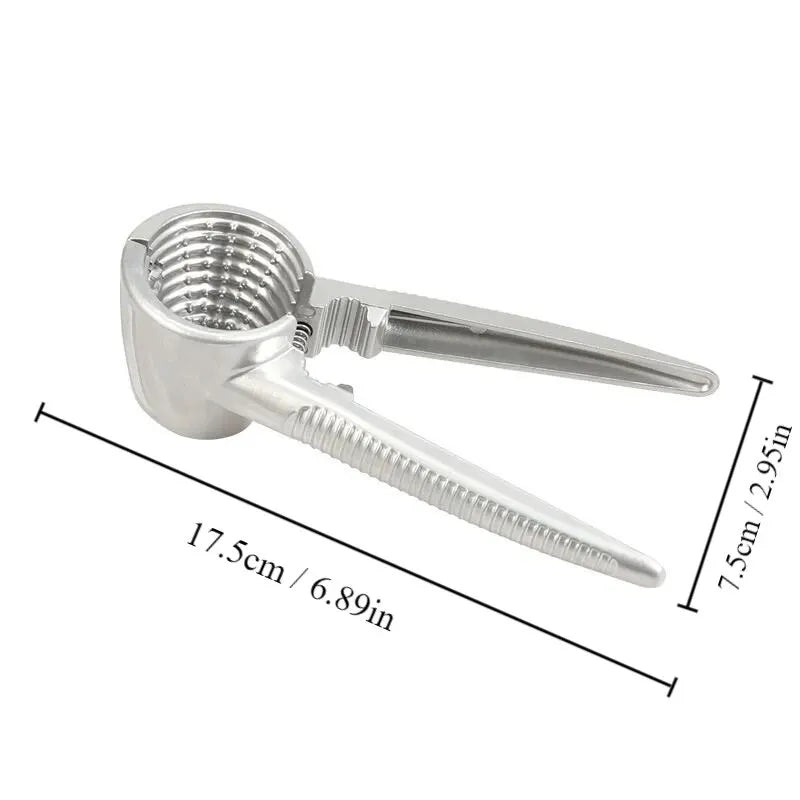 Nutoro Nutcracker made of metal | Multifunctional for walnuts, chestnuts, almonds & hazelnuts | Ergonomic handle | Silver