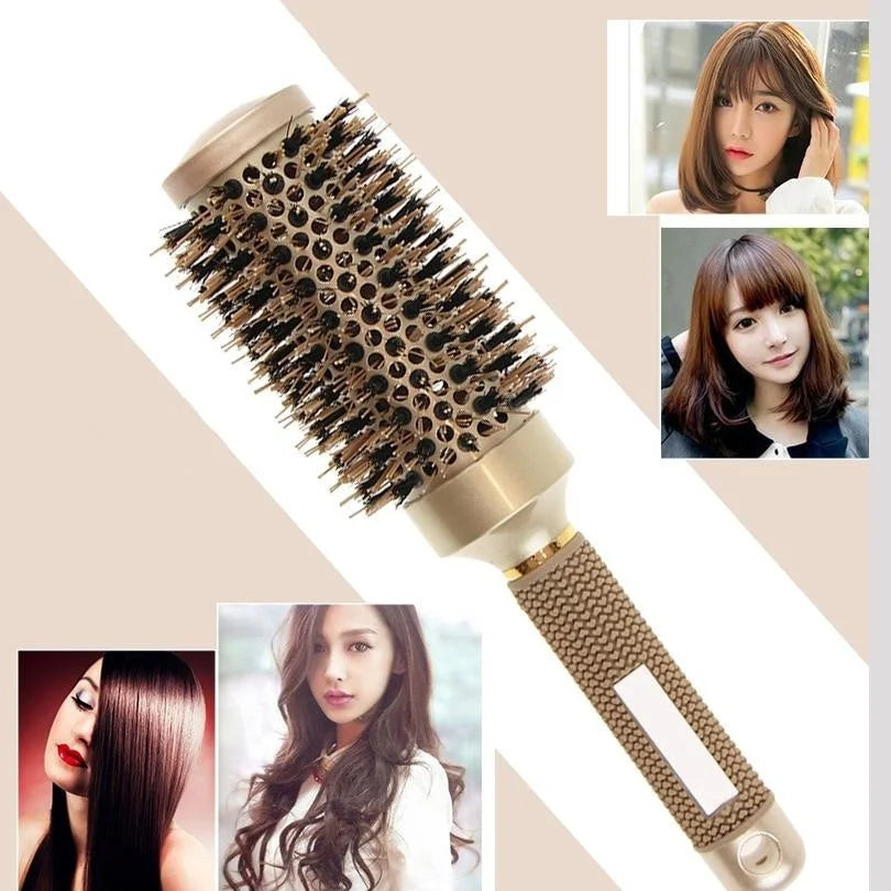 Round Brush Set GLOSSENTA | Ions-Ceramic & Boar Bristles | Anti-frizz & Volume | 25–53 mm Ø