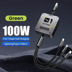 TriConnect charging cable | 3-in-1 & retractable | 100W fast charging | for iPhone & Android