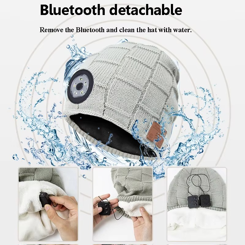 Wireless Bluetooth Music Beanie with Built‑In Headphones and LED Light