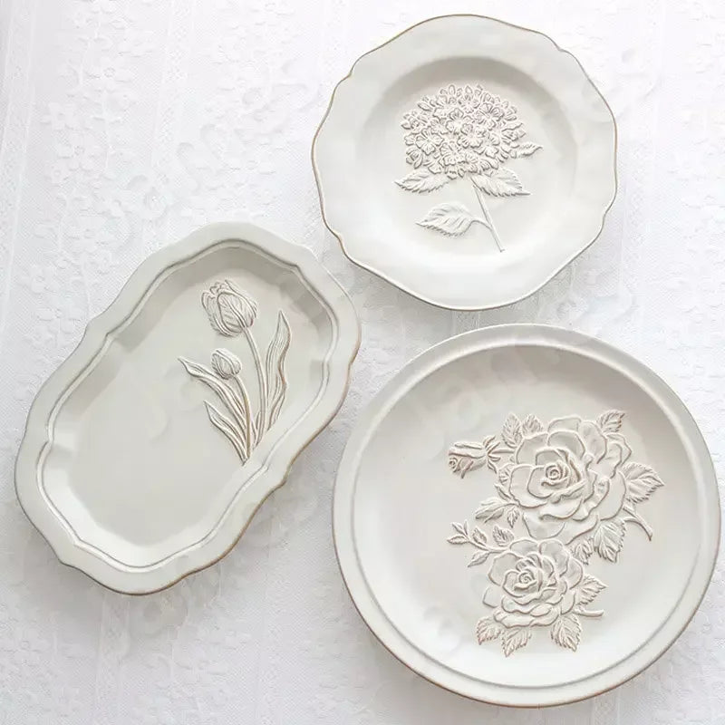 French embossed flower plates