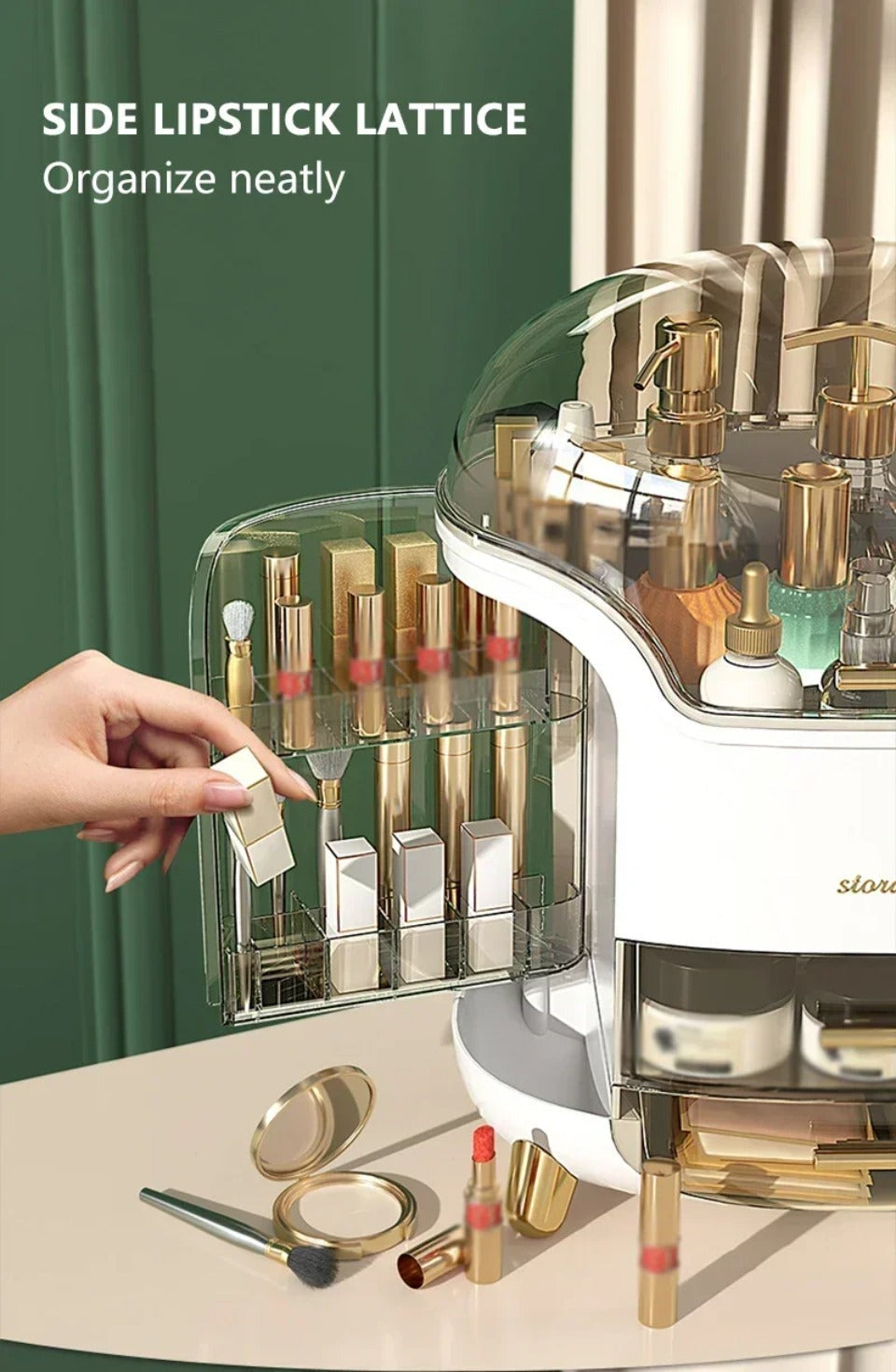 Luxury Transparent Makeup Organizer with Sliding Doors and Drawers