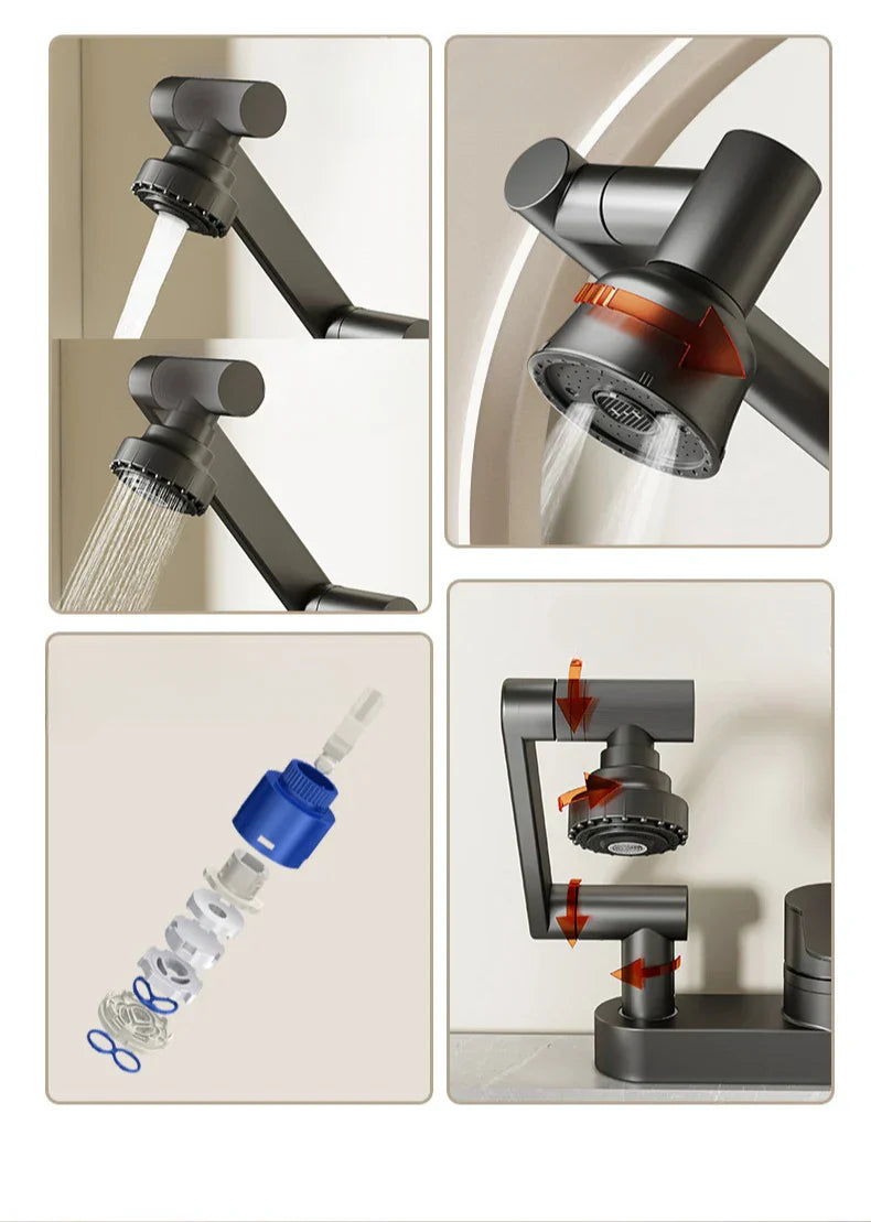 Two-Hole Bathroom Faucet with 360-Degree Swivel Spout