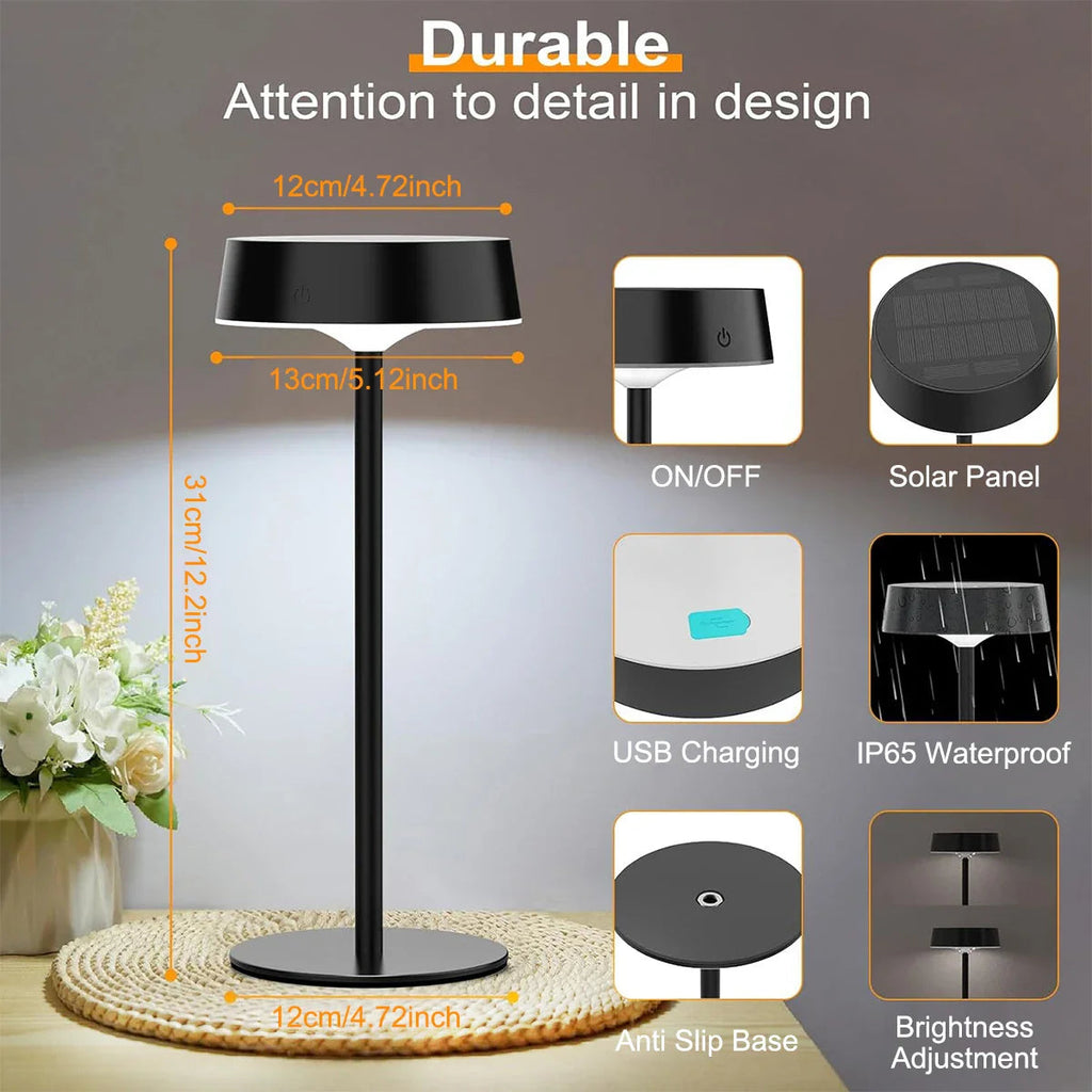 Solvella Solar Table Lamp LED | Dimmable & Cordless | 3 Light Colors | IP65 Waterproof for Indoor & Outdoor