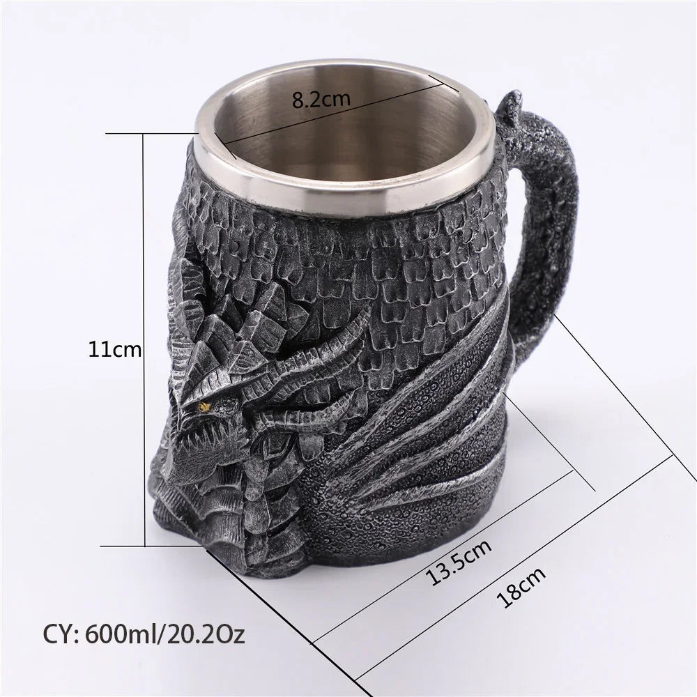 Medieval Dragon Resin Stainless Steel Mug as Coffee Mug or Tea Mug