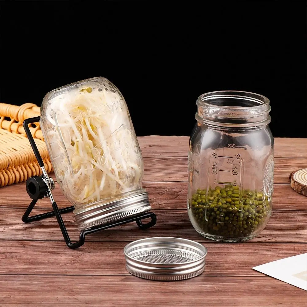 VitaKeim Sprouting Jar Set | Stainless Steel Strainer Lid | For Fresh Sprouts at Home | 16oz & 32oz