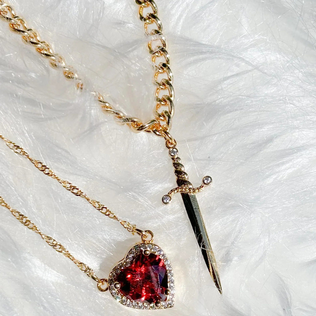 Heart and Sword Couple Necklaces