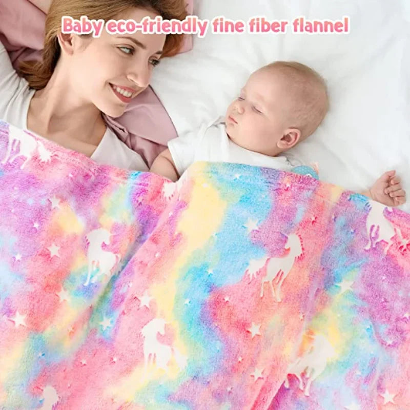 StellaLumi | Glowing Unicorn Blanket | Cozy & Magical | Glow-in-the-Dark Stars & Hearts | Gift for Kids & Adults