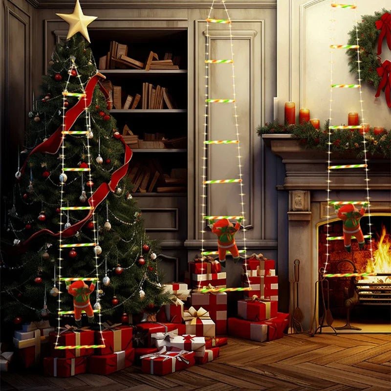 Animated Santa Claus climbing a ladder, LED Christmas decoration