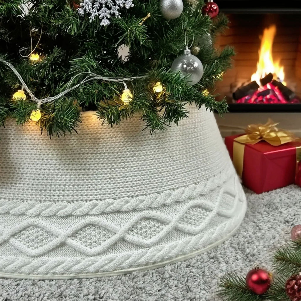 Luxury Knitted Christmas Tree Skirt – Cozy Apron Scene Decoration Base
