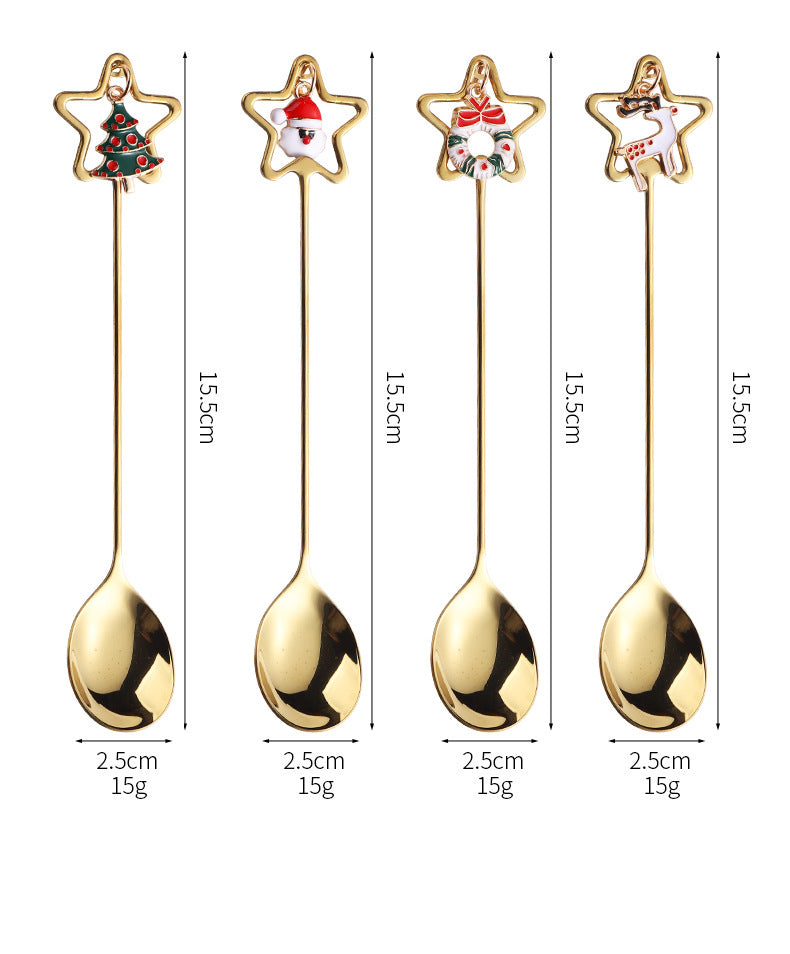 Stainless Steel Christmas Pendant Coffee Stirring Spoon Set
