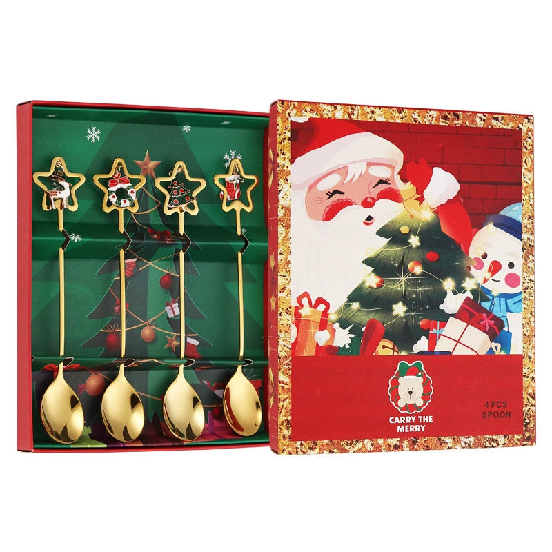 Stainless Steel Christmas Pendant Coffee Stirring Spoon Set