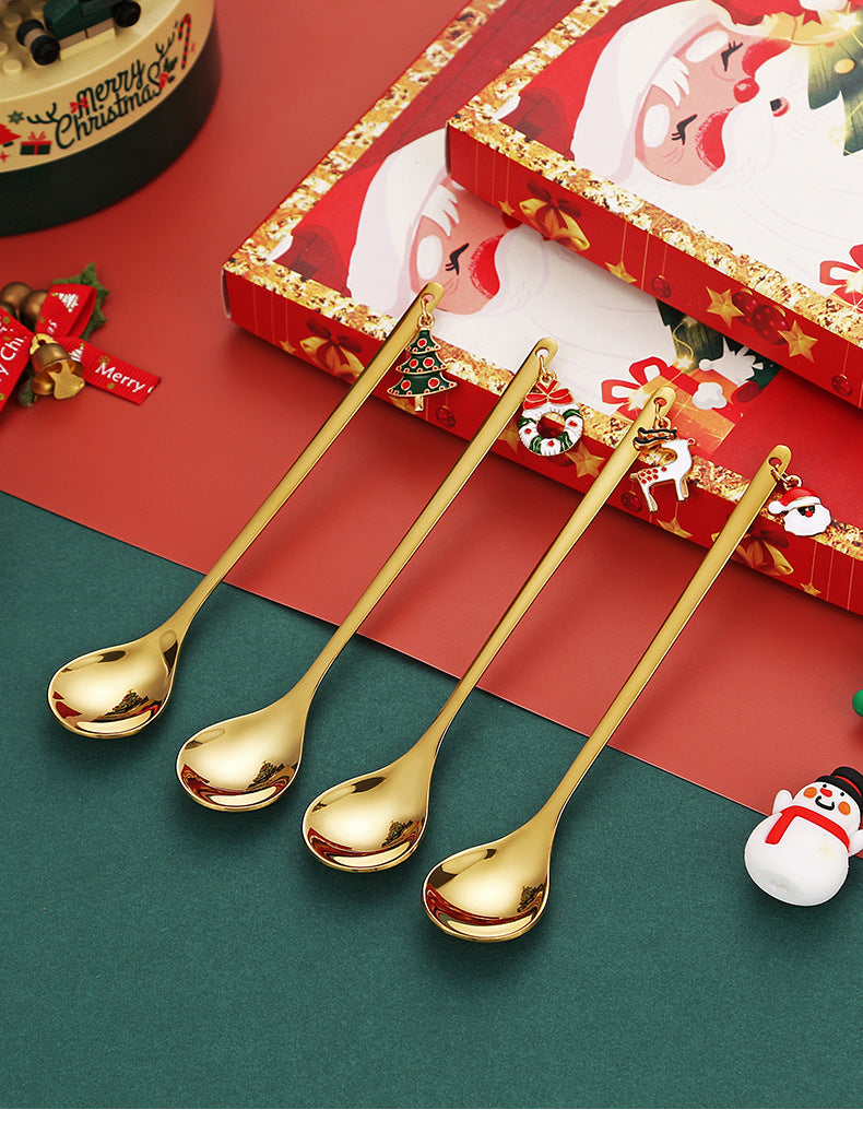 Stainless Steel Christmas Pendant Coffee Stirring Spoon Set