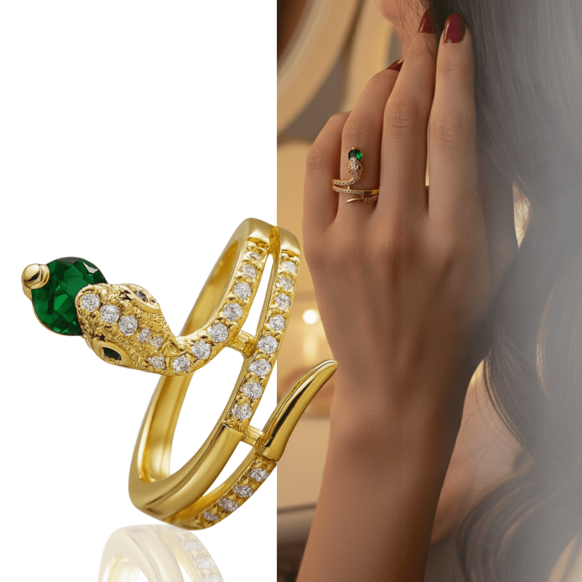 Stainless Steel Snake Ring with Zirconia as a Symbol of Transformation