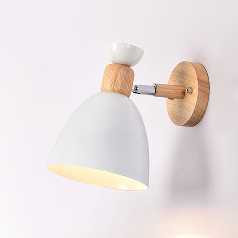 Modern Minimalistic Round Horn Aluminum Wood 1-Light Wall Lamp for Bedroom