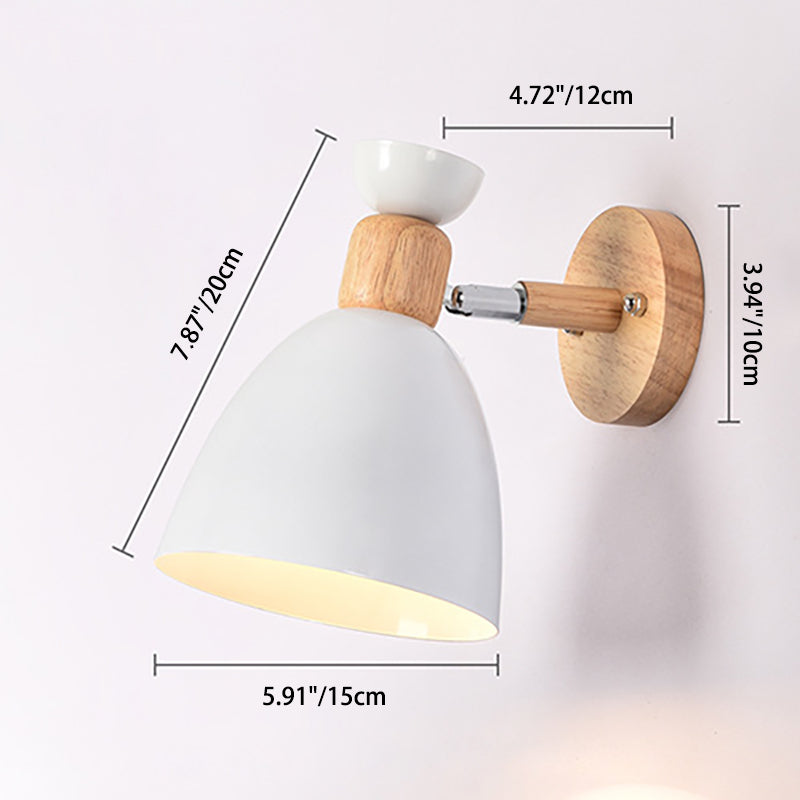 Modern Minimalistic Round Horn Aluminum Wood 1-Light Wall Lamp for Bedroom