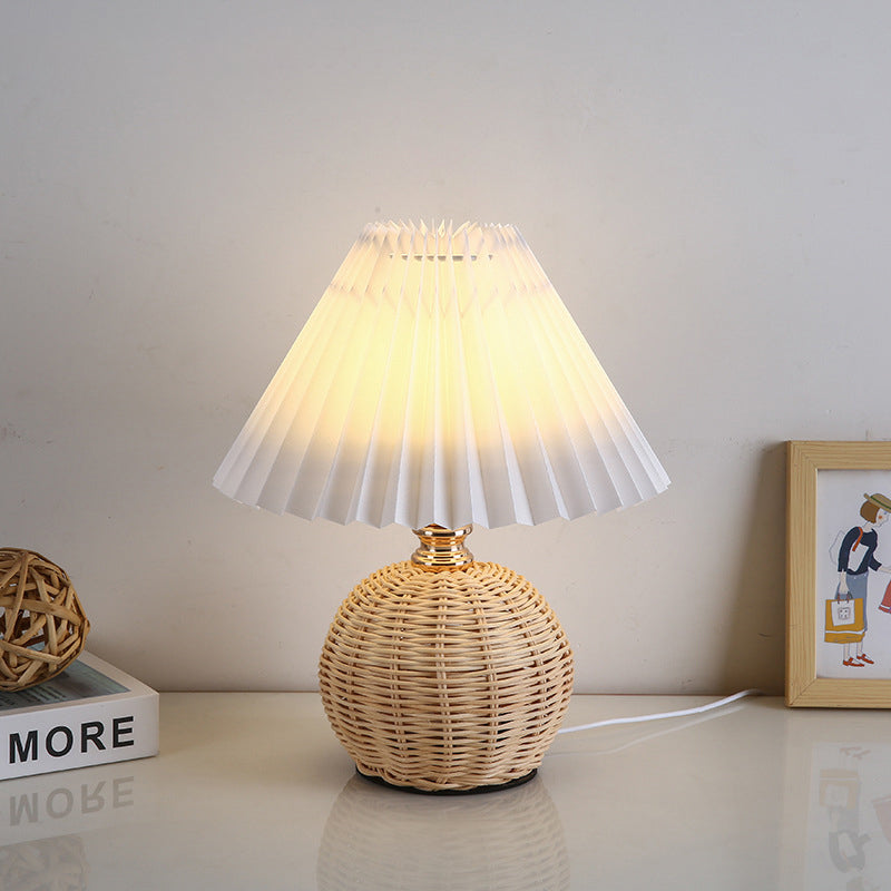 RattaLume Nordic LED Table Lamp | Woven Rattan & Foldable Fabric Shade | Mood Light | Decor for the Bedroom