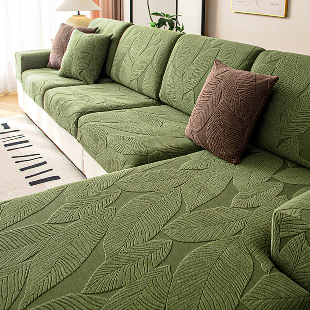 Modern Leaf Jacquard Waterproof Anti-Scratch Stretch Full Cover Sofa Cover