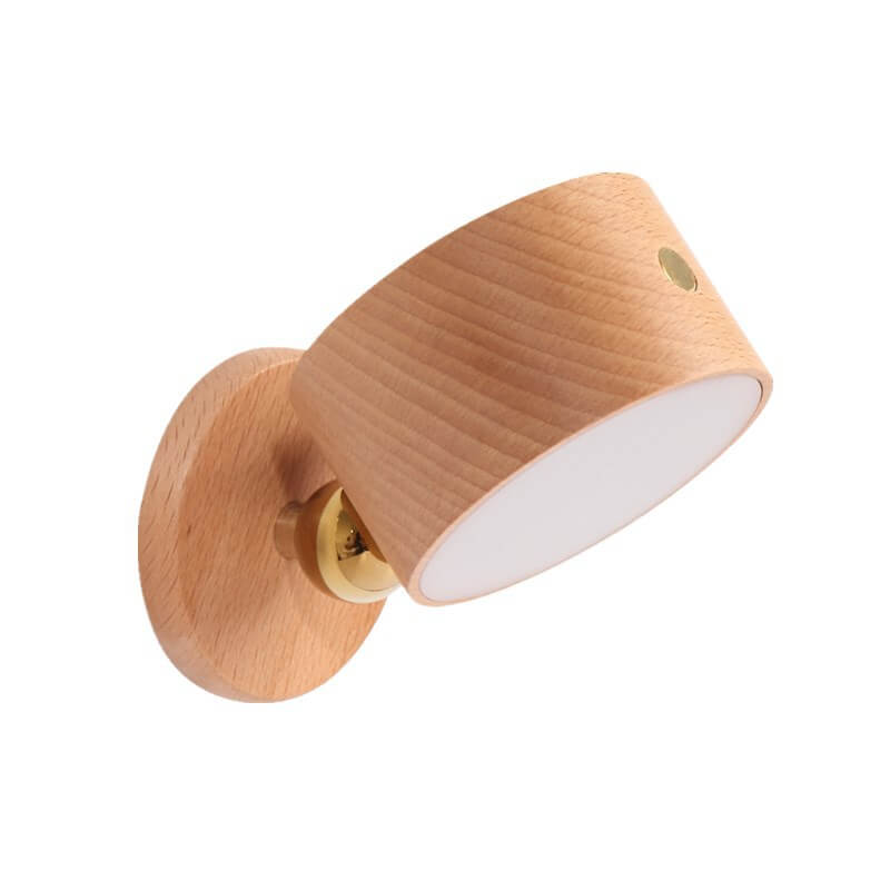 Simple wood USB rechargeable touch magnet LED night light wall sconce lamp