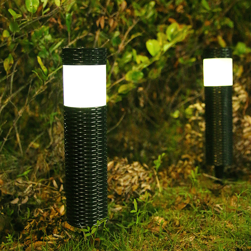 Outdoor Solar Rattan Cylindrical LED Garden Lawn In-ground Landscape Light