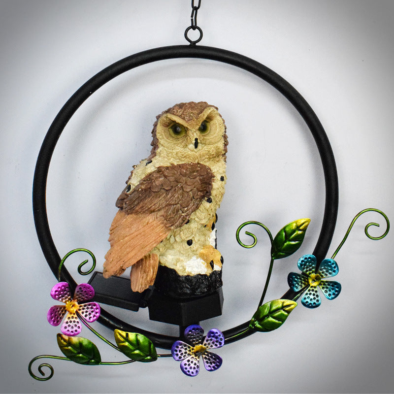 European rustic owl solar waterproof outdoor garden pendant lights