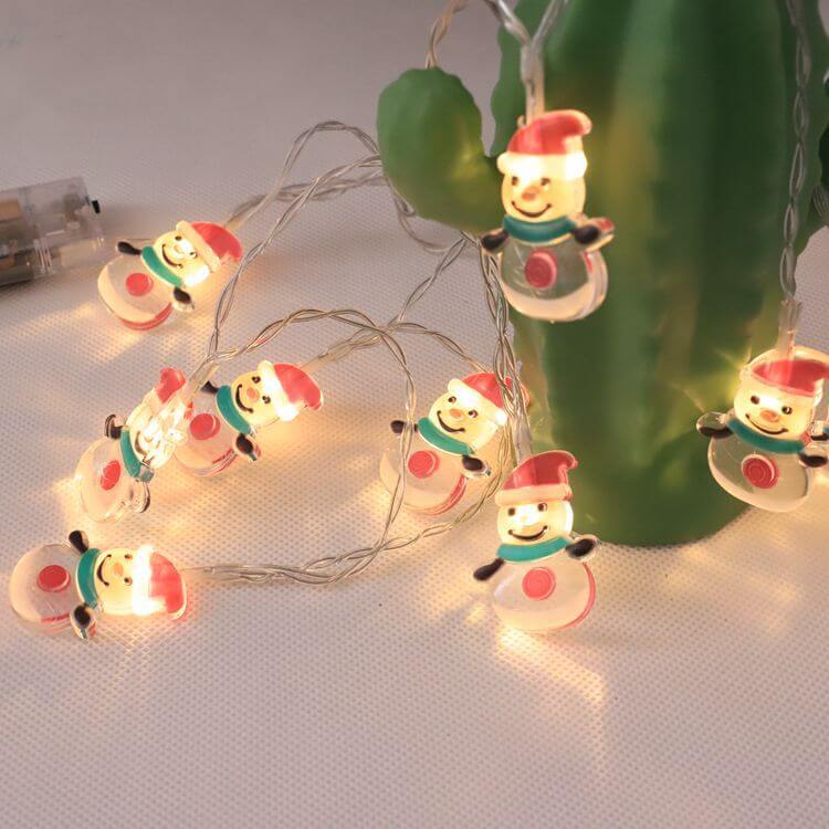 Battery-Powered Christmas LED String Lights with Snowman Designs and Multiple Lengths
