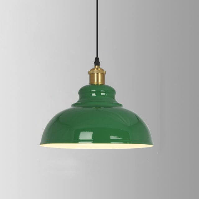 RetroDome Industrial Vintage Pendant Light | Green Iron Dome Design | Single Light | Rustic Ceiling Lighting