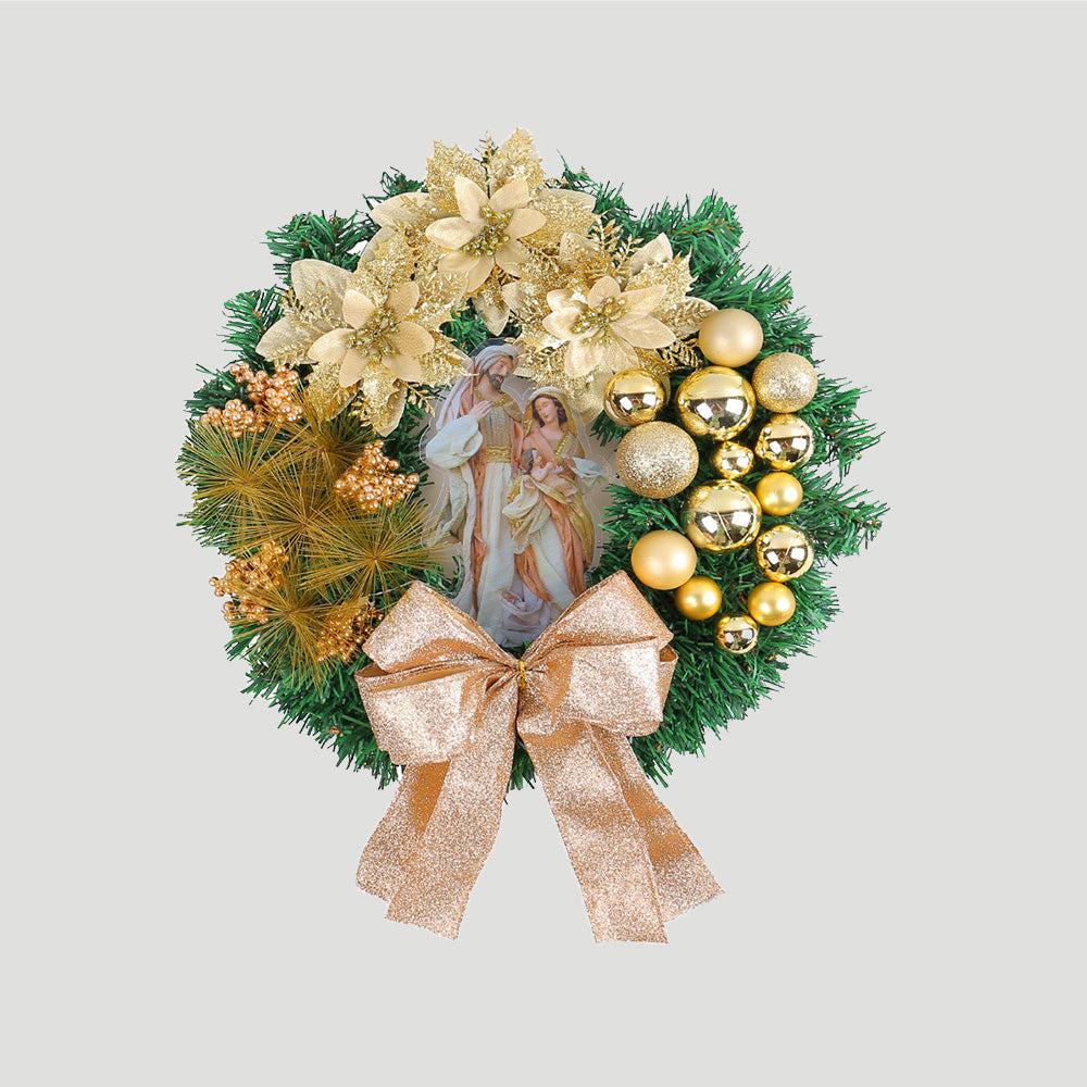 Christmas Wreath with Nativity and LED Lights