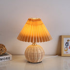 RattaLume Nordic LED Table Lamp | Woven Rattan & Foldable Fabric Shade | Mood Light | Decor for the Bedroom