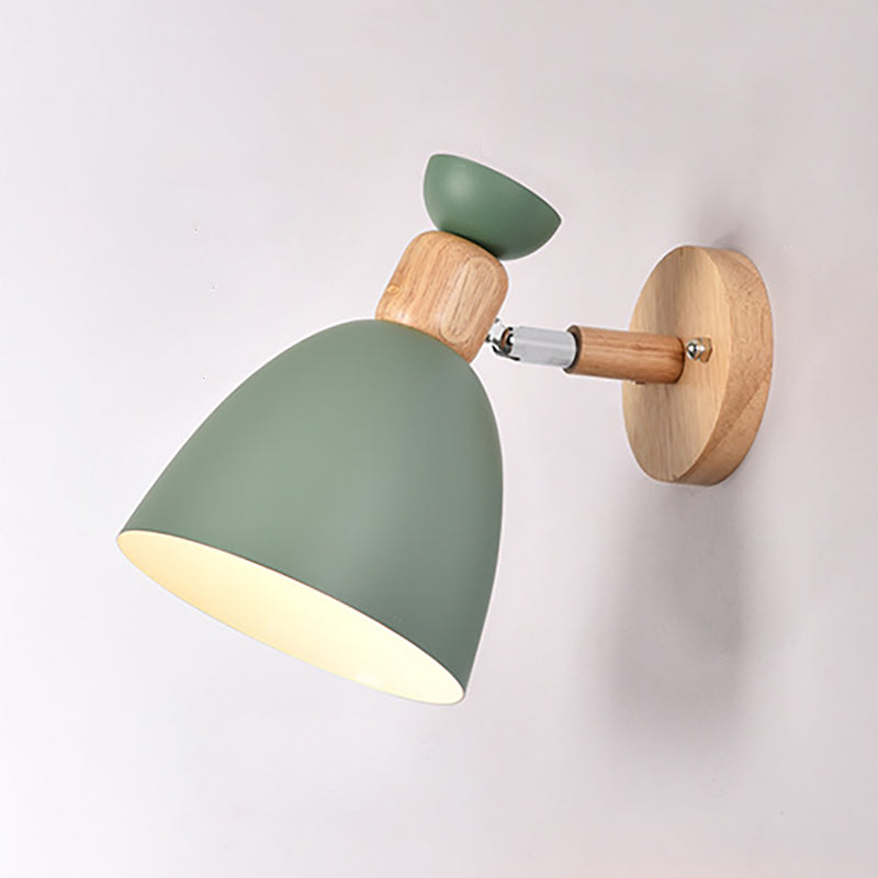 Modern Minimalistic Round Horn Aluminum Wood 1-Light Wall Lamp for Bedroom