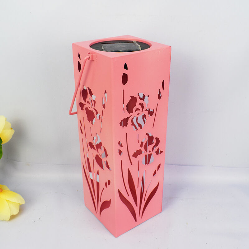 Solar Butterfly Rose Pattern Hollow Column LED Outdoor Waterproof Decorative Lamp