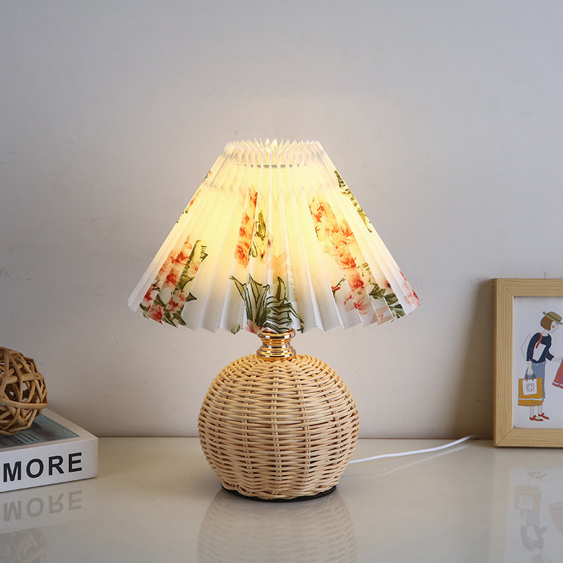 RattaLume Nordic LED Table Lamp | Woven Rattan & Foldable Fabric Shade | Mood Light | Decor for the Bedroom