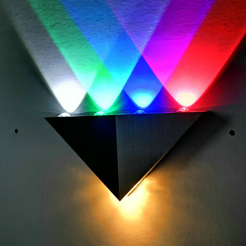 TriLumina Prism LED Wall Light | Creative Pyramid Design | Aluminum & Acrylic | Colored Light Options