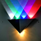 TriLumina Prism LED Wall Light | Creative Pyramid Design | Aluminum & Acrylic | Colored Light Options