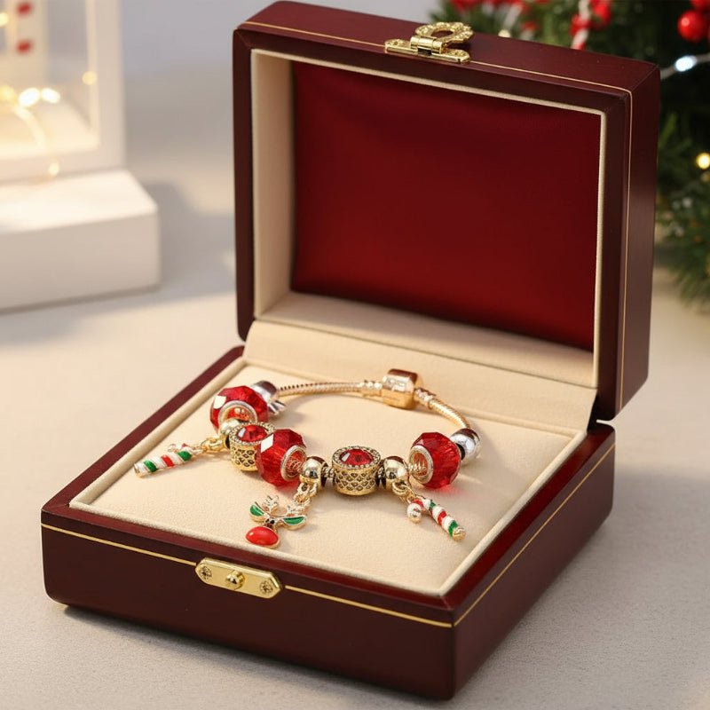 Festive Candy Cane Charm Bracelet with Adjustable Silver Chain