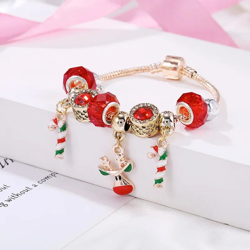 Festive Candy Cane Charm Bracelet with Adjustable Silver Chain