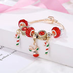 Festive Candy Cane Charm Bracelet with Adjustable Silver Chain