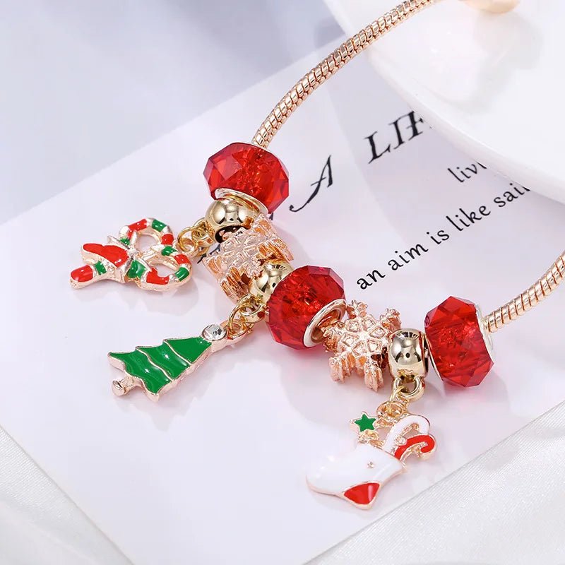 Festive Candy Cane Charm Bracelet with Adjustable Silver Chain