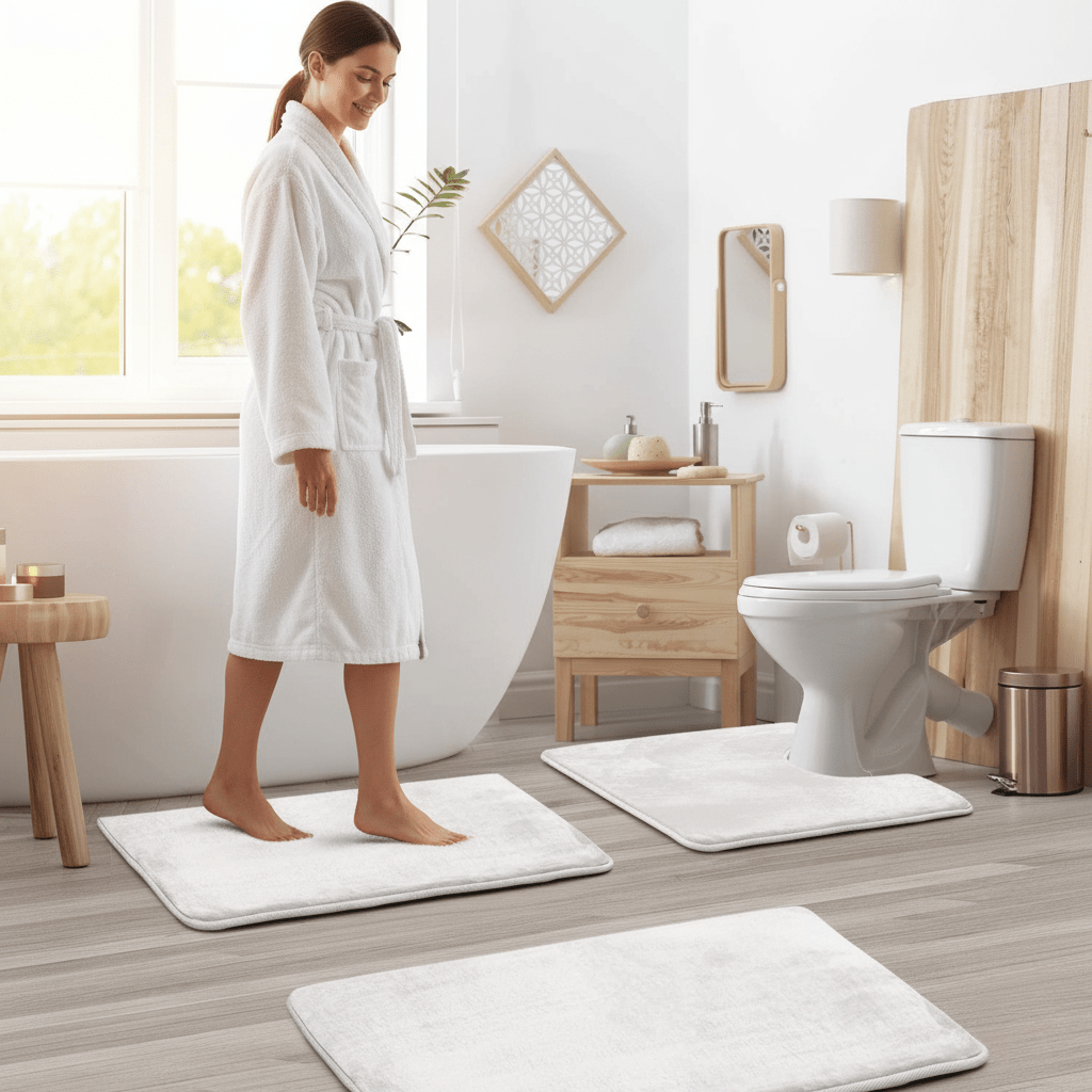 Ultra-soft memory foam bath mat set with quick-drying fabric