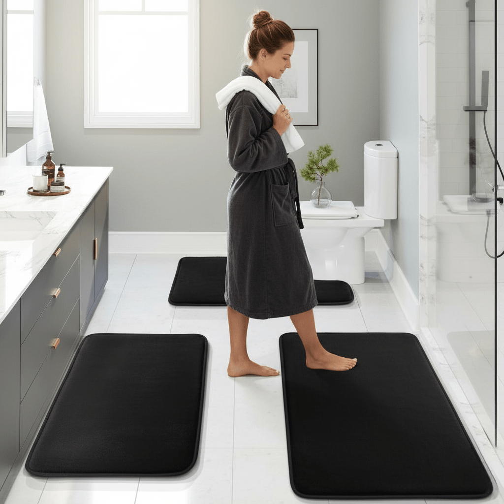 Ultra-soft memory foam bath mat set with quick-drying fabric