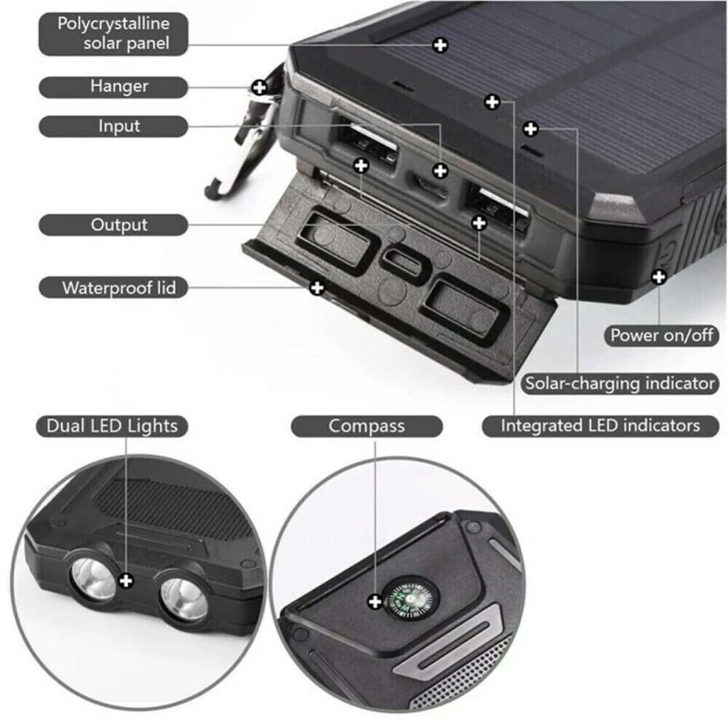 Waterproof Solar Power Bank with 30000mAh for Outdoor Adventures