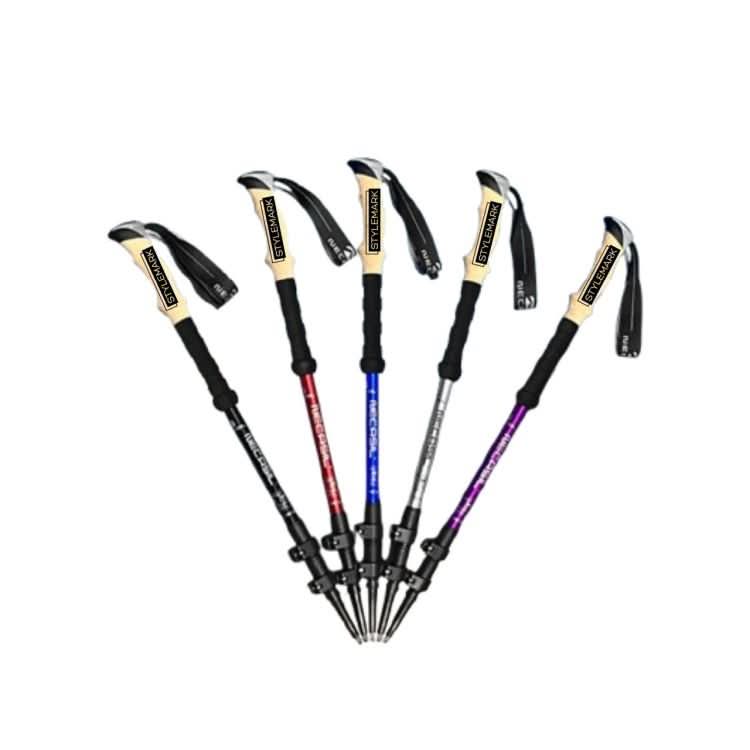 Joint-friendly trekking poles with anti-shock system made of carbon