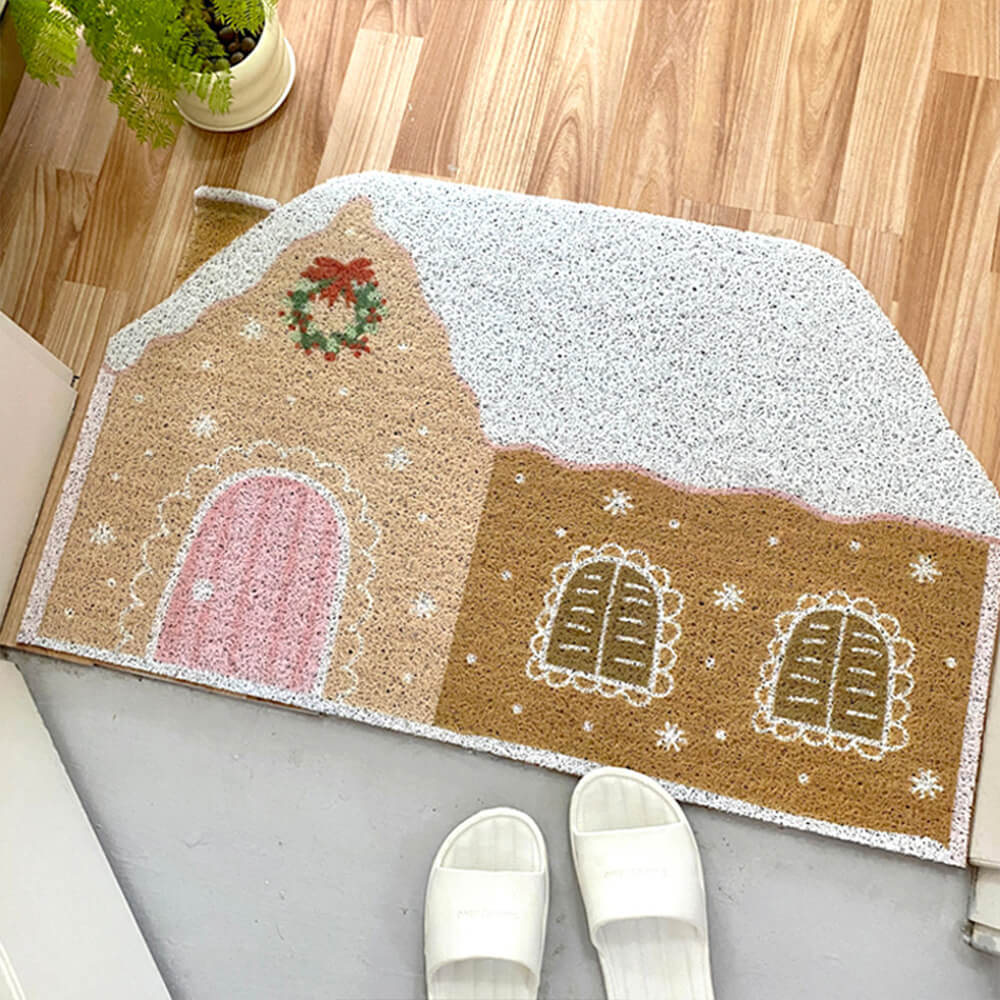 Non-slip solid carpet with gingerbread motifs