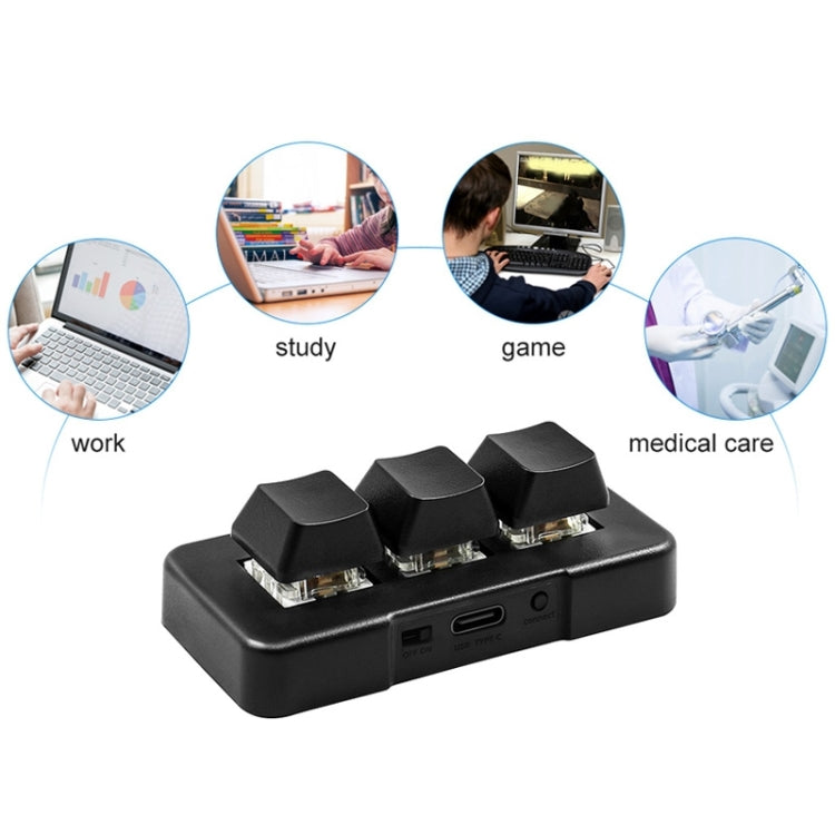 MK321BT Bluetooth 5.1 3 Keys Customizable Keys Gaming Office PS Clip Macro Programming Keyboard (Black)