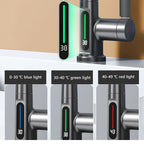 Retractable Waterfall Faucet with Temperature Display in Stainless Steel