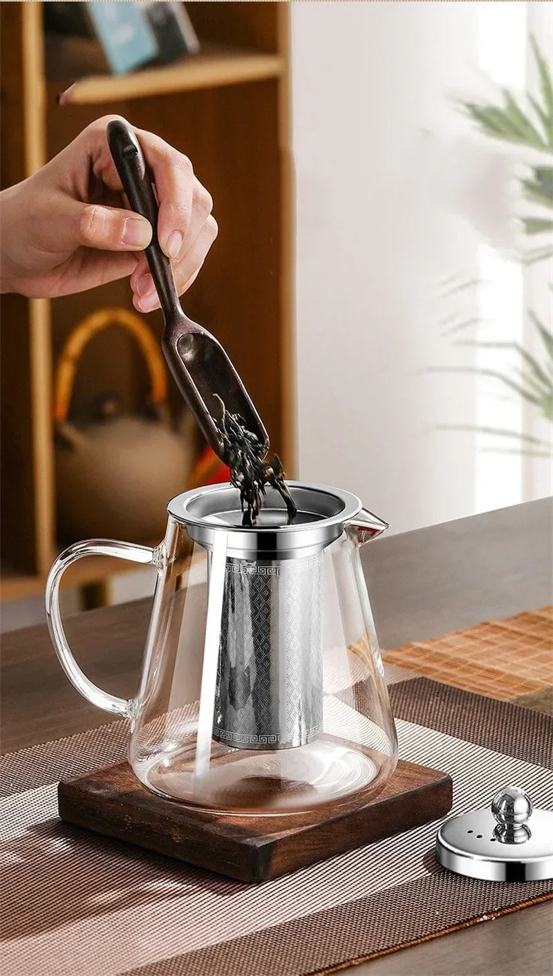 450ml-950ml Heat Resistant Glass Teapot – Stainless Steel Tea Filter, Flower Kettle for Kung Fu Tea, Puer and Oolong Tea