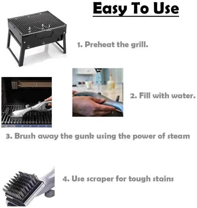 GrillMaster BBQ Cleaning Brush | Effective Steam Cleaning | With Scraper & Rust Protection